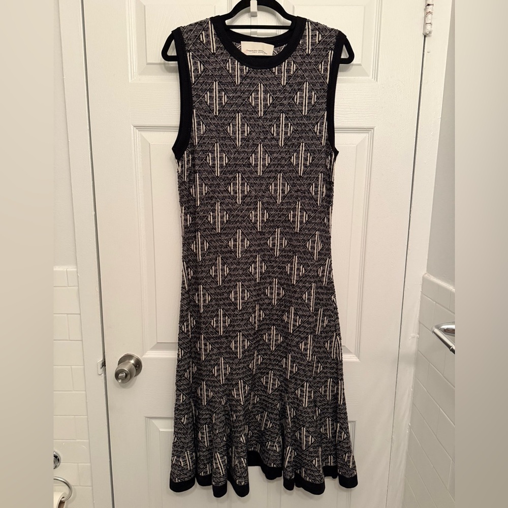 Carolina Herrera Black and White Geometric Midi Dress